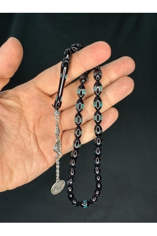 Bordo Mavi Sürmeli Uçak Camı Tesbih Beyzi Kesim 12mmx7mm T-764