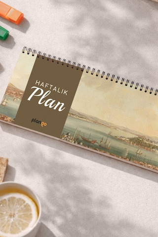 Tarihsiz Spiralli Haftalık Masaüstü Planlayıcı - İstanbul Boğazı - 10x30 Cm Plango Turkuaz