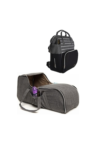 U.S.F Fonksiyonel Bebek Bakım Sırt Çantası + Portbebe Ana Kucağı Puset Çizgili Model Gri