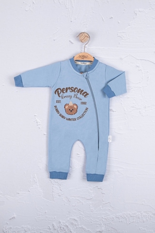 Babydonat Persona Bear Nakışlı % 100 Pamuk Erkek Bebek Tulum Mavi