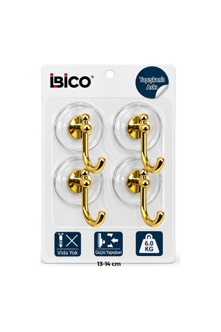 İbico İ17-016 Plastik Askı 6kg 4 Adet Gold Krom Görünüm Yapışkanlı Montaj Şeffaf Mika Kristal Plaka - 30'li Paket
