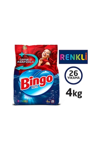 Bingo Matik Toz Çamaşır Deterjanı Renkliler 26 Yıkama 4 KG
