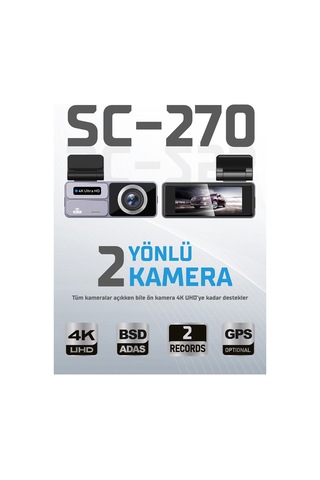 Kayıt Cihazı 4k 3.2'' Dokunmatik Ekran 2 Kameralı Araç İçi Kamera Sc-270