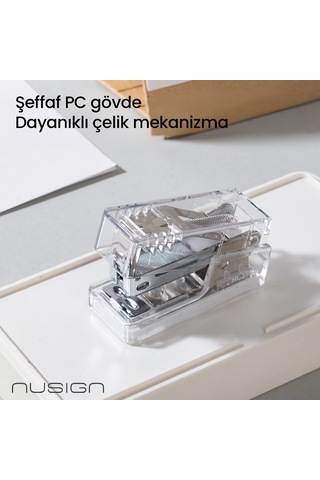 Nusıgn Mini Zımba Makinesi 12 Yaprak Kapasiteli Şeffaf