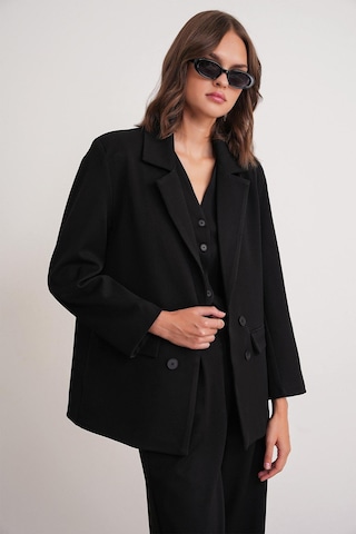 4745 Kadın Oversize Blazer Ceket Siyah Siyah