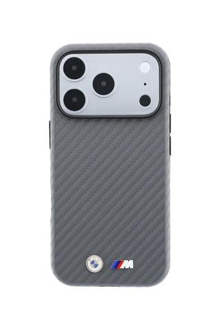 Apple iPhone Uyumlu 18 Pro Max Kılıf Bmw Lisanslı M-safeli Karbon Fiber Ve Metal Logolu Pu Deri Kapak Gri