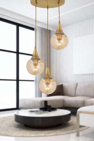 Apliqa Damla 3'lü Yuvarlak Bal Camlı Eskitme Modern Sarkıt Avize