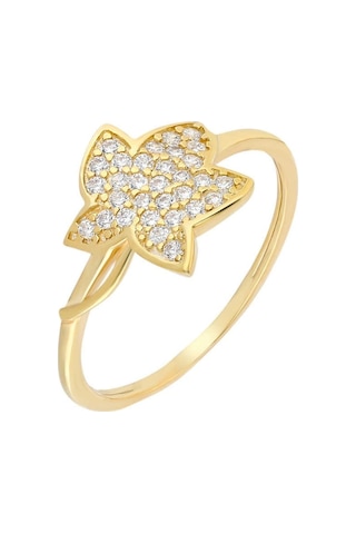 Zirkon Taşlı Kır Çiçeği Tasarım Gold Renk 925 Ayar Gümüş Bayan Yü (531203341)