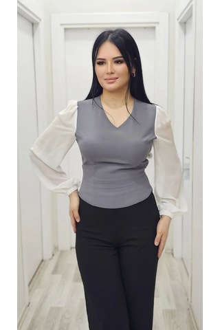 Lodmela Şık V Yaka Crop Üst 6010-gri Gri