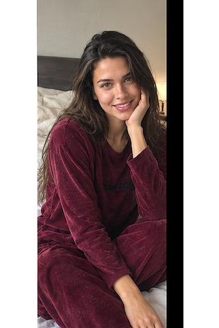 Mihra Mıhra Kadife Mürdüm Sweet Night Kadın Pijama Takımı Bordo