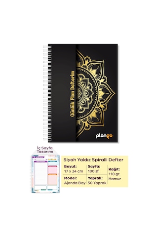 Siyah Yaldız Spiralli Günlük Planlama Defteri - 100 Sayfa - 17x24 Planlayıcı Defter Beyaz - Bej Siyah Yaldız Spiralli Günlük Planlama Defteri - 100 Sayfa - 17x24 Planlayıcı Defter Beyaz - Bej