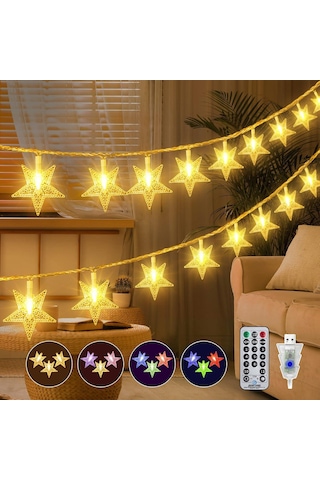 Mighty Ramazan Süsü Usb Girişli Sarı Ve Renkli Işık Modlu 12 Metre 100 Led Yıldız Kumandalı 8 Modlu Ev Bahçe Balkon Hoşgeldin Ramazan Tüm Yaşlar