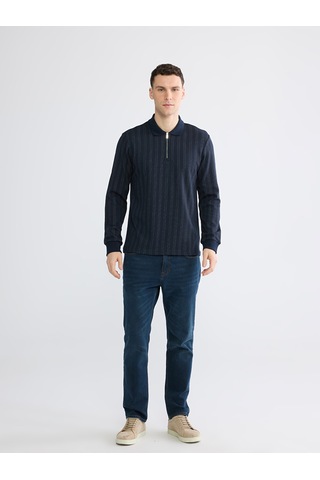 Lcwaıkıkı Classic Lacivert Polo Yaka Çizgili Erkek Sweatshirt