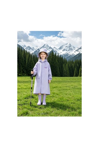 Miço Kids Siperlikli Kapüşonlu Su Geçirmez Çocuk Yağmurluk Mor