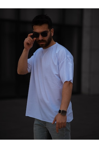 Erkek Oversize Tişört Beyaz Beyaz