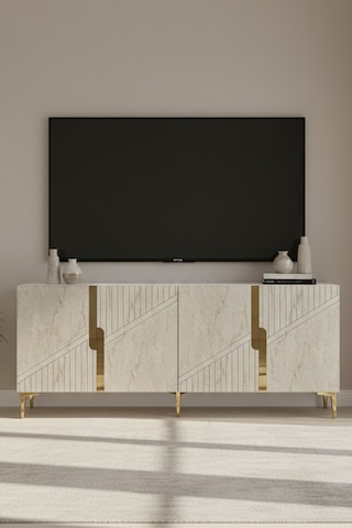 Ceneyra KA1828BTG Evva Konsol Ve Tv Sehpası BEYAZ - TRAVERTEN - GOLD 180cm