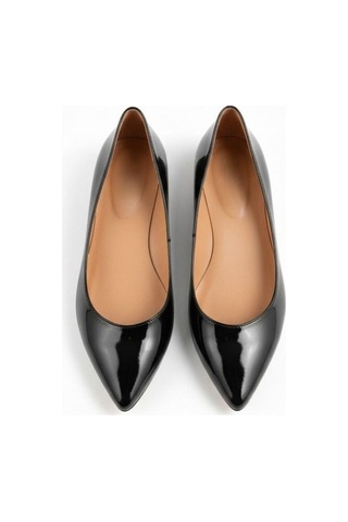 Ne&ve Shoes Siyah Rugan Sivri Burun Kadın Şık Ve Rahat Günlük Babet