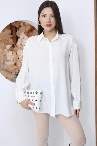 Kadın Beyaz Oversize Uzun Basic Gömlek