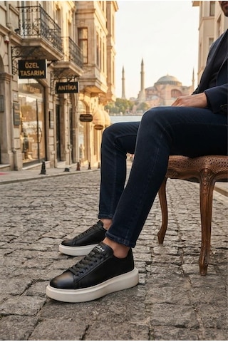 Lufian Lufıan Gage Siyah Beyaz Erkek Deri Sneaker Ayakkabı SİYAH-BEYAZ
