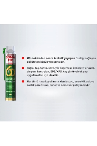 Somafix 2 Adet 750 Ml Somafix 60 Saniye Çift Kullanımlı Yapıştırma Köpüğü Köpük Tabancası Köpük Temizleyicisi Seti