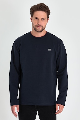 MMetalic Erkek Lacivert Çift Bisiklet Yaka Baskı Detaylı Standart Rahat Kesim Sweatshirt Lacivert