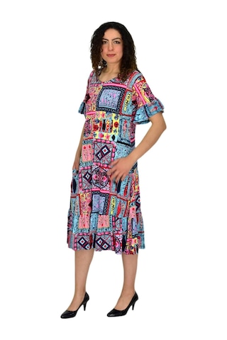 Kadın Kısa Kol Etek Valonlu Likralı Viskon Elbise Bgl-st04672 Mavi