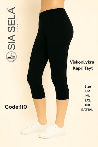 Belpa Sıla Sella Kadın Likralı Slim Fit Kapri Tayt Siyah