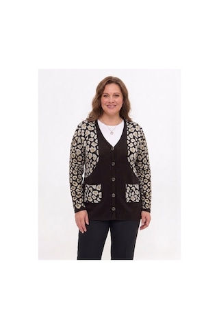 Onno Style Women Simli Leopar Desen Klasik Düğmeli Ceket Siyah - Beyaz