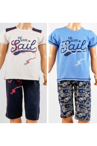 Erkek Çocuk 2'li Kapri Bermuda Kısa Kollu Likralı Pijama Takımı Çok Renkli