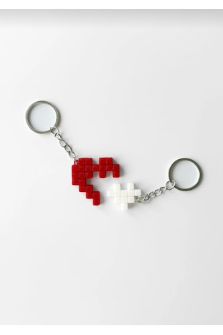 Pixel Kalp Anahtarlık Retro Tarzda Sevgi Detayı Beyaz - Kırmızı