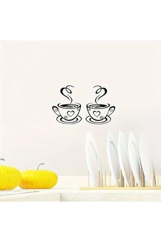 Kangvka "kahve Fincanı Desenli, Suya Ve Isıya Dayanıklı, Otomatik Yapışkan Duvar Sticker - Ev Dekoru İçin Charm Katın" Siyah