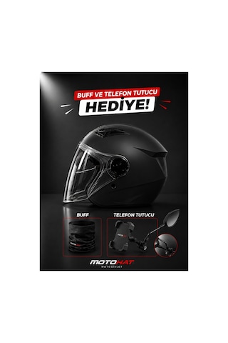 Güneş Vizörlü Kask - Telefon Tutucu Ve Buff Siyah