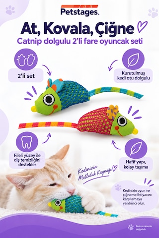Petstages Catnip Chew Mice Catnipli Kedi Oyuncağı 2'li Paket