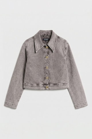 it's basic Kadın Gri 3s6-158 Crop Fit Esnek Kumaş Düğmeli Denim Ceket