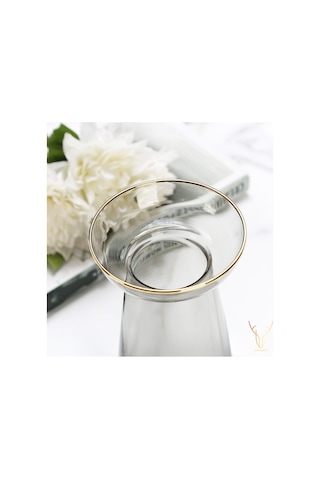 Alto Şeffaf Gold Detaylı Cam Vazo - 18 Cm Şeffaf