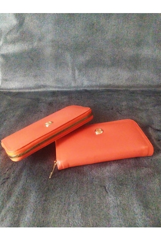 Yatay Turuncu Kadın Cüzdanı - Mk Tokalı Turuncu