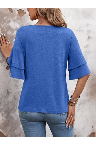 Yeni Sezon Kadın V Yaka Kısa Kollu Viskon Bluz