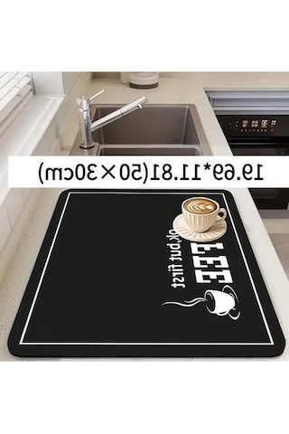 Trendooze Kaymayan Kahve Makinesi Matı 50x30 Ok But First Hızlı Kurur Desenli