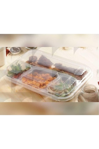 4 Bölmeli Kapaklı Kebap Kabı - 25 Adet