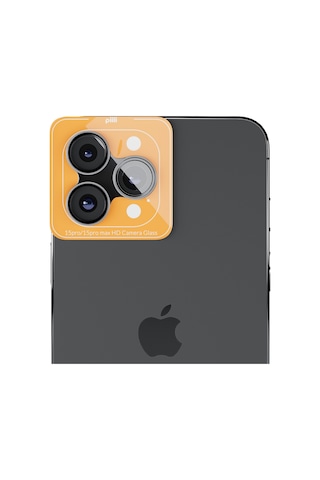 Piili Apple iPhone Uyumlu 15 Pro / 15 Pro Max Hd Kamera Lens Koruyucu - Titanyum Çerçeveli