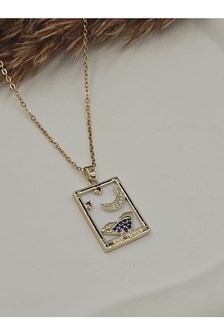 The Moon Tarot Kartı Çelik Kolye