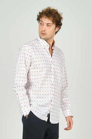 De Leone Erkek Slim Fit Uzun Kollu Desenli %100 Pamuk Gömlek 2043 Kırmızı Kırmızı