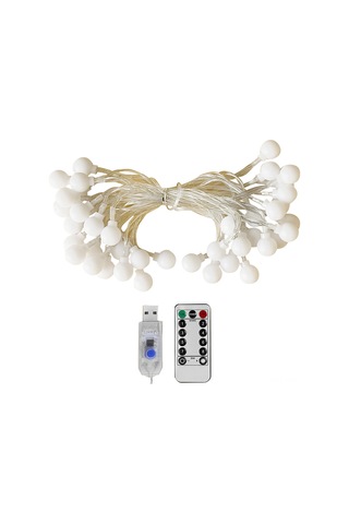 Hfambition 6m 40 Led Usb Kumlanmış Beyaz Top Işık Zinciri, Kumanda Kontrol, 3 Parlaklık Seviyesi, 8 Işık Efekti, 6 Saat Açık/18 Saat Kapalı