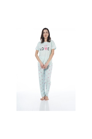 Estiva 22123 Kadın Kalp Desenli Kısa Kollu Viskon Pijama Takımı 001