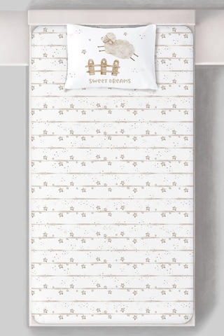 Organik Tek Kişilik Lastikli Çarşaf Seti - Mışıl Mışıl Kuzucuk Renkli