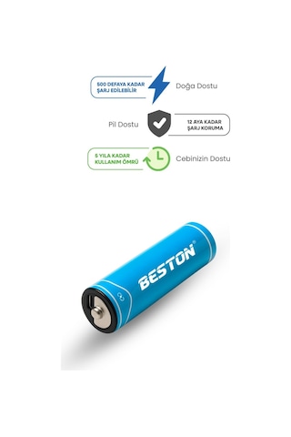 Beston Usb Type-c Kablo İle Şarj Edilebilir Lityum 4'lü Kalem Pil 1.5v Aa / 2220 Mwh 500mah