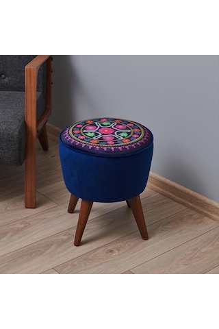 Just Home Retro Yuvarlak Etnik Puf - Renkli Renkli