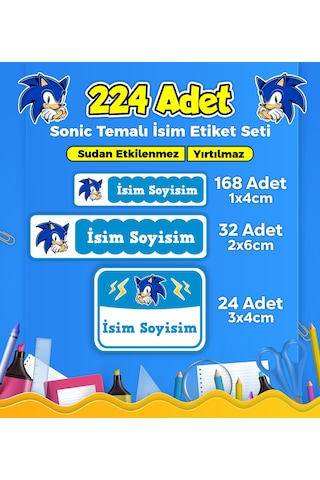 Okul Kreş Kişiye Özel İsim Etiket Seti Sonic Temalı - Model 20 Çok Renkli