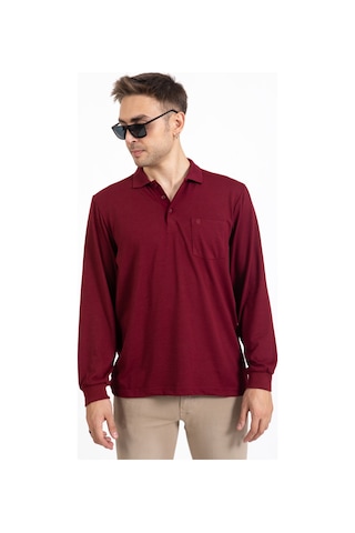 Erkek Orta Yaş ve Üzeri Polo Yaka Cepli Uzun Kollu Mevsimlik Sweatshirt 1103-Bordo-Bordo
