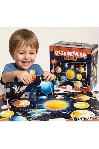 24 Parça Uzay Temalı 50x70cm Gezegenler Puzzle Eğitici Ve Eğlenceli Çocuk Yapboz 1